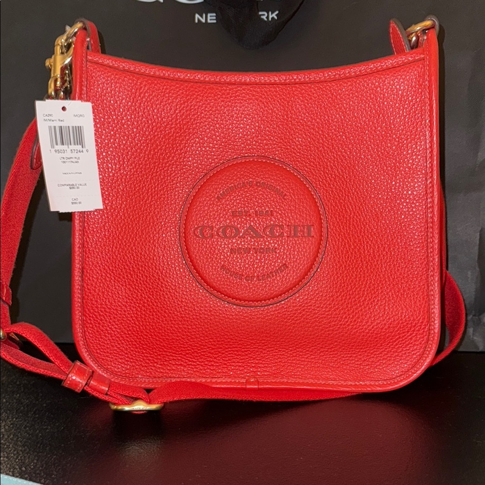 Coach Red Pebbled Leather Dempsey File Bag